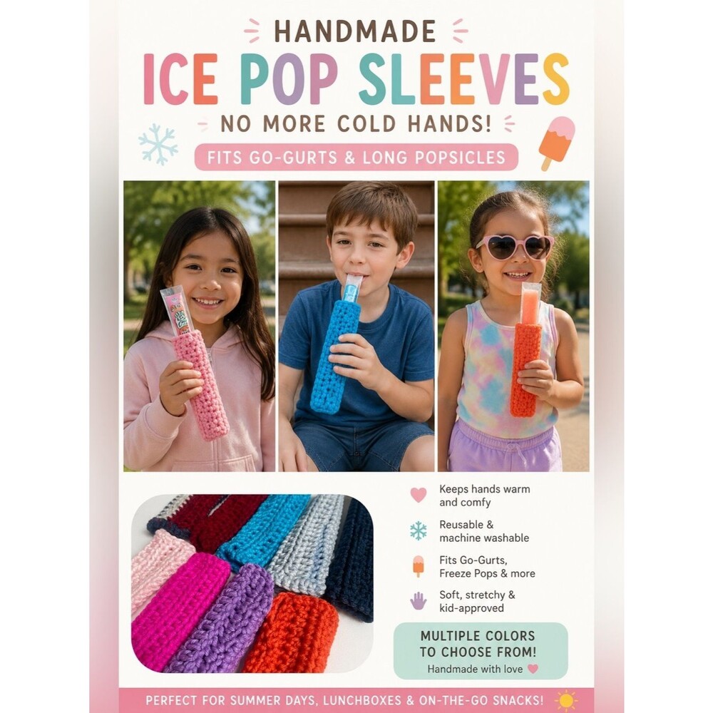 🍦 Handmade Crochet Ice Pop Sleeves – No More Cold Hands! (Multiple Colors)